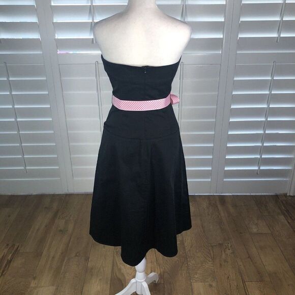 Vtg Strapless Black Pin Up Style Rockabilly Dress 4 Cotton Spandex Swing 80s 90s - Picture 4 of 12